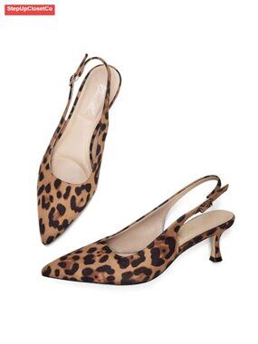 Kitten Heel Slingback Pointed Toe Pumps Faux Suede Women Dressy Work Shoes